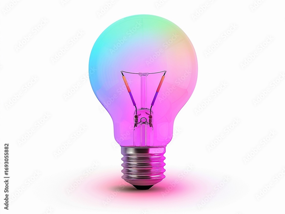 Fototapeta premium Colorful light bulb illuminating a vibrant display with a blend of pink, purple, and blue hues