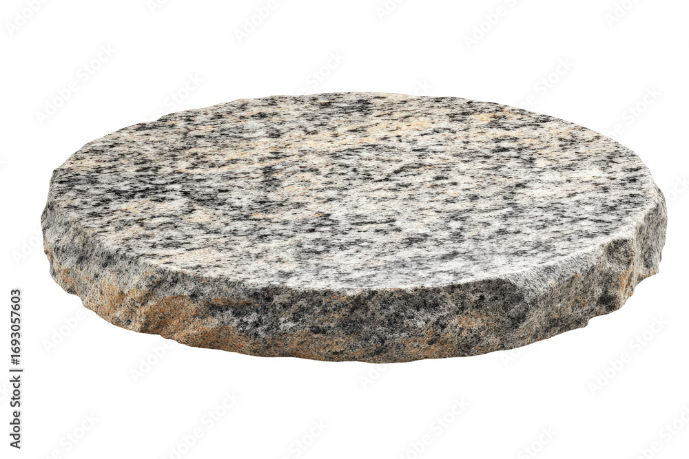 Fototapeta premium Round rough cut granite stone slab isolated on white.