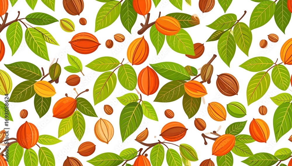 Vibrant fruit and leaves seamless pattern Vibrant fruit and leaves seamless pattern