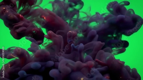 Purple and Red Ink Cloud Mixing in Water Against a Green Screen Background