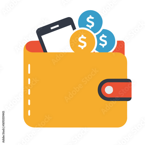 Digital Wallet Illustration Phone, Coins, and Savings Concept for Finance and Technology