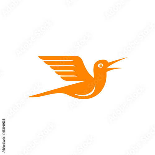 A stylized orange bird in mid-flight with its wings outstretched, conveying a sense of speed and freedom.