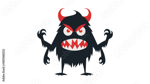 angry devil cartoon character with four hands and red horns shape silhouette illustration