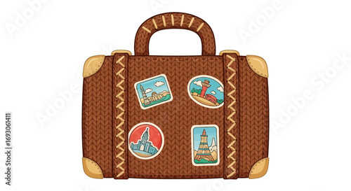 Vintage Suitcase Adorned with Travel Stickers Representing Cherished Memories