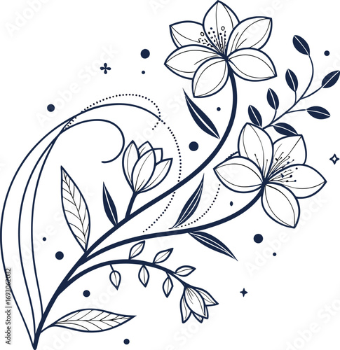 Minimalist abstract floral line art composition with modern touches
