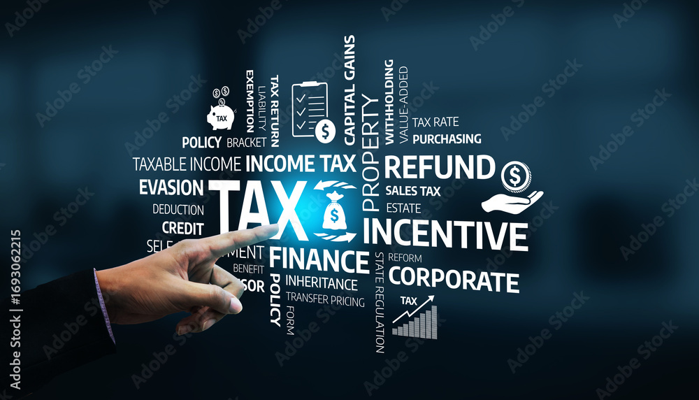 custom made wallpaper toronto digitalDynamic visual representation of tax and finance concepts with a focus on incentives and policies, highlighting essential terms relevant to business professionals and investors. Tessel