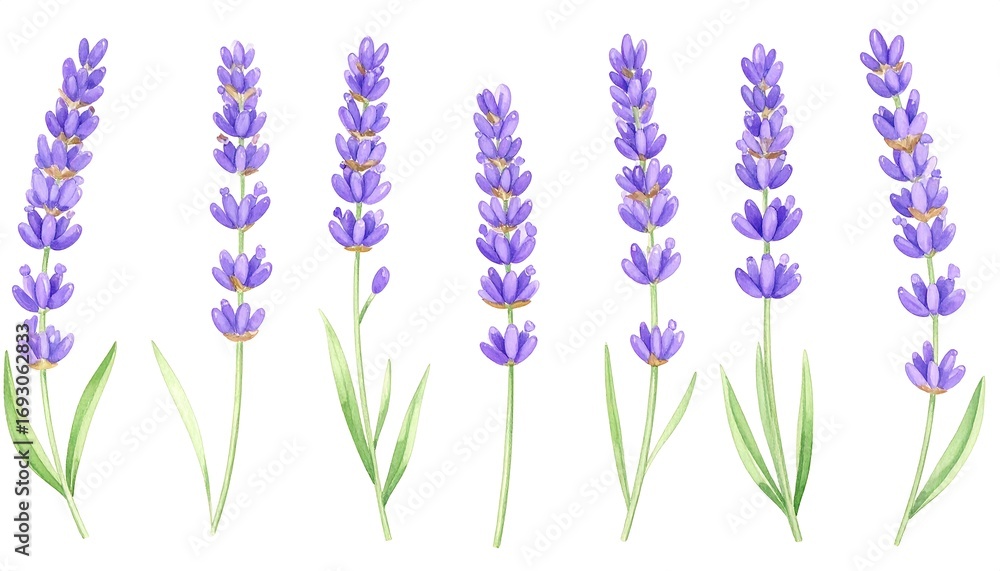 Naklejka premium Watercolor lavender sprigs arranged