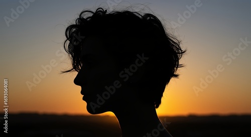 Silhouette head sunset profile
