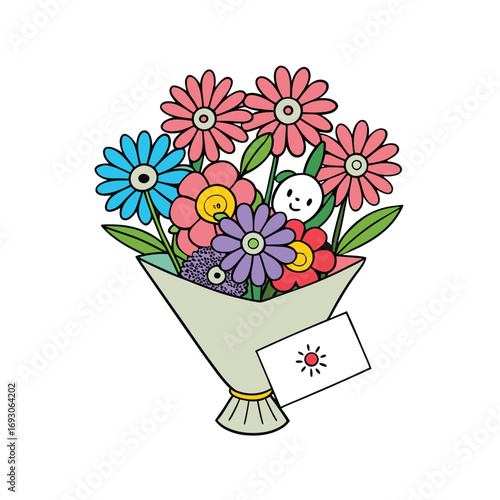 Beautiful floral bouquet with a personalized greeting card design for celebrations