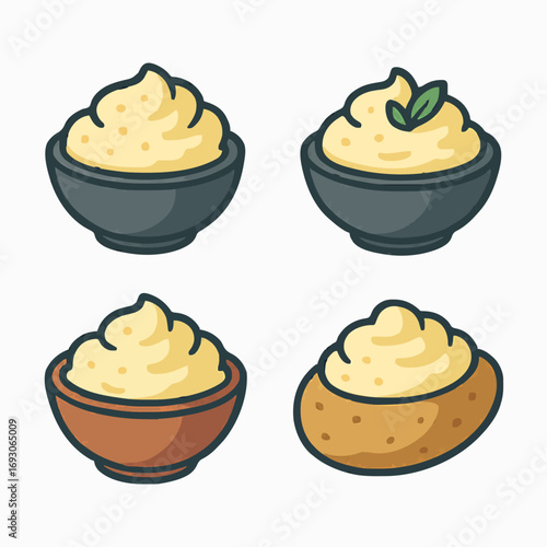 Creamy Mashed Potato Bowl Icon Pack with Different Styles