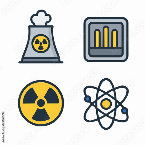 Nuclear Energy and Radiation Icon Pack in Modern Flat Vector