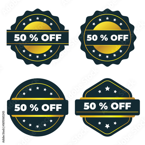 50% Off Sale Discount Promotion Offer Badges and Seals