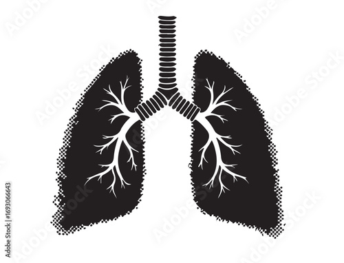  Lungs icon in silhouette with dots style white background.