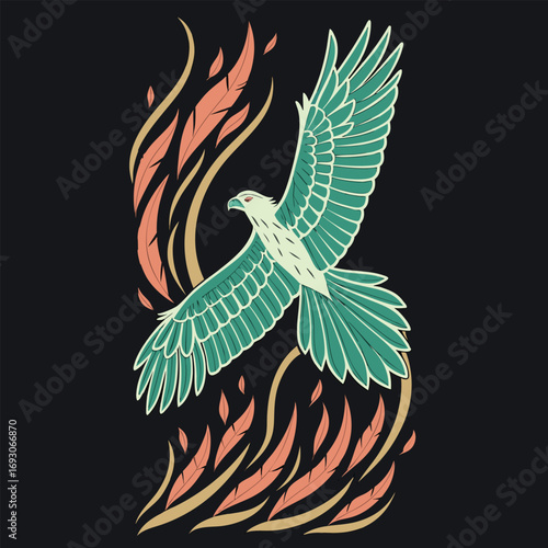 Majestic phoenix artwork in papercut style soaring through flames mythology inspired art vector