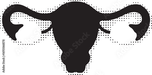 Ovaries icon in silhouette with dots style white background.