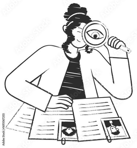 Female hr manager with magnifying glass screening applicants