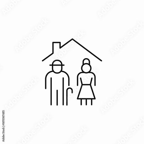 elderly couple home icon sign vector
