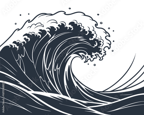 Dramatic Ocean Wave Vector Illustration Depicting Sea Power and Natures Fury with Artistic Lines