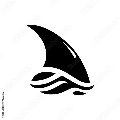 shark icon, fish triangular sharp fin on waves, dangerous predator in water, warning sign