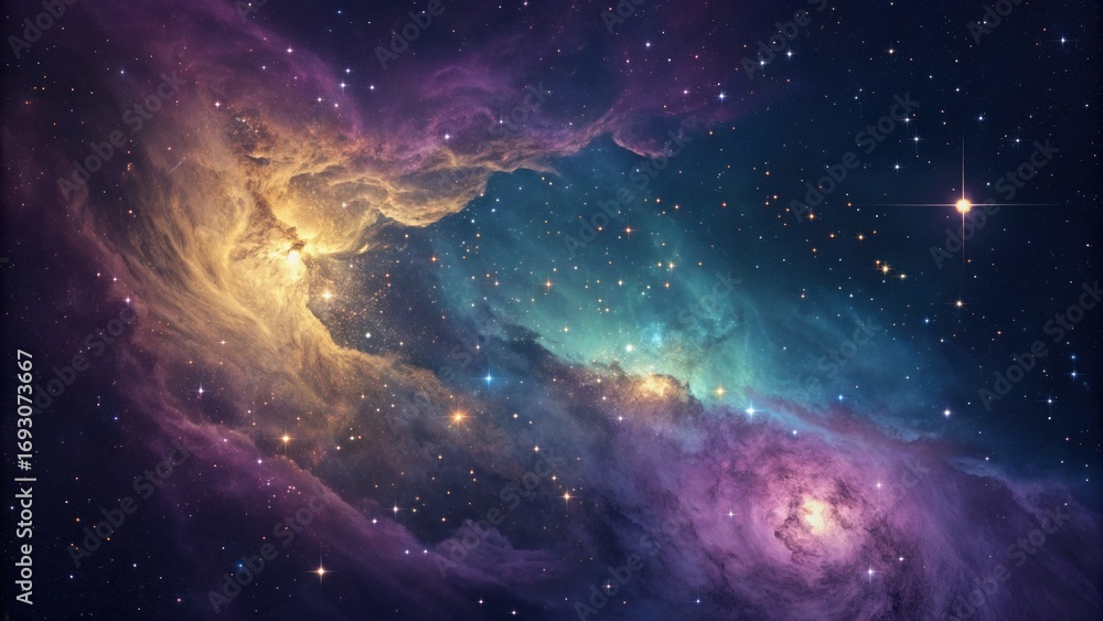 Fototapeta premium Celestial wonders galactic nebulae outer space digital art cosmic environment wide-angle view interstellar concepts for exploration