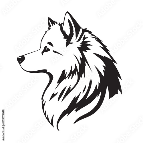 Black dog silhouette on white background. Bold black dog silhouette logo illustration. Dog vector design. 