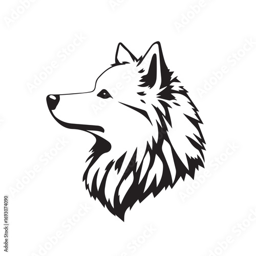 Black dog silhouette on white background. Bold black dog silhouette logo illustration. Dog vector design. 