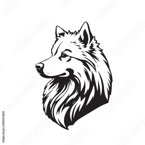 Black dog silhouette on white background. Bold black dog silhouette logo illustration. Dog vector design. 