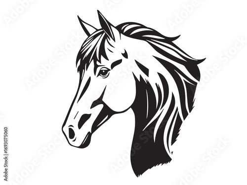 Horse head silhouette on white background. Horse head icon. Horse head silhouette. Stylized Horse logo.	