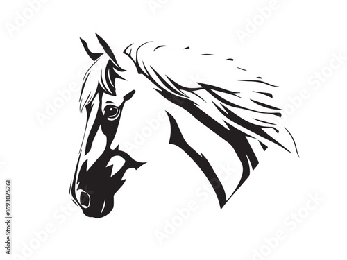 Horse head silhouette on white background. Horse head icon. Horse head silhouette. Stylized Horse logo.	