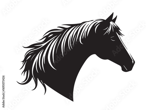 Horse head silhouette on white background. Horse head icon. Horse head silhouette. Stylized Horse logo.	