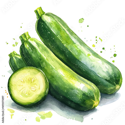 Zucchini, watercolor vector, isolated on a white background.