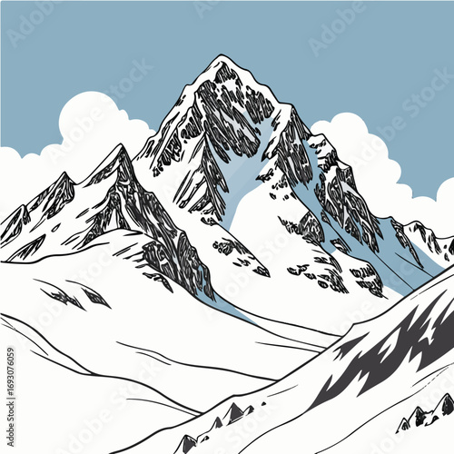 "Snow-Capped Mountain Peaks – Winter Alpine Landscape Illustration"