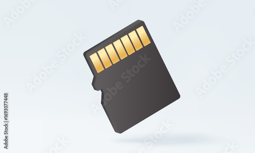 Black micro memory card 3D vector icon isolated on pastel background. Hardware technology microchip backup information of smartphone data electronic design illustration.