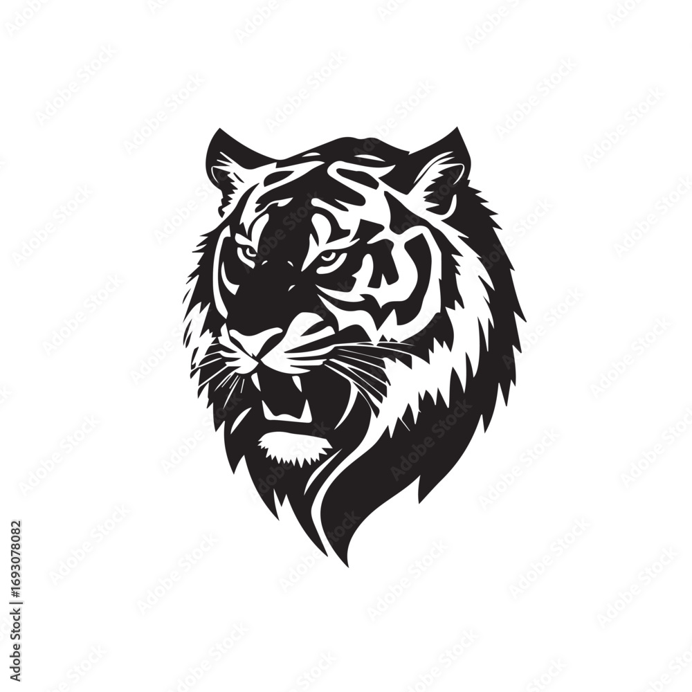 Obraz premium Tiger head silhouette on white background. Black tiger logo design. Tiger icon.