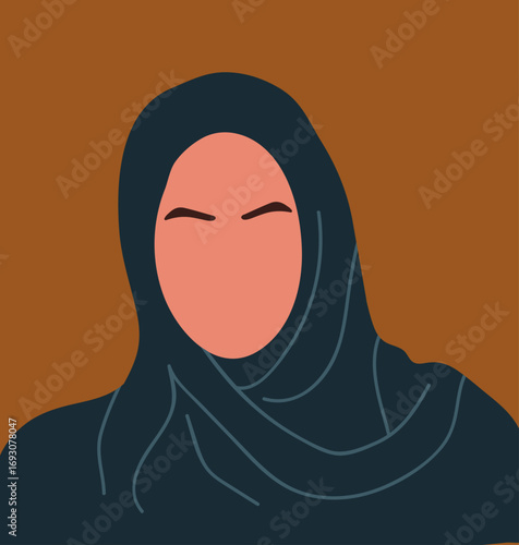 Abstract portrait, woman in hijab. Hand drawnvector illustration.
