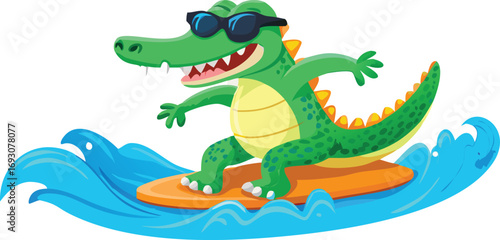 Cute and funny green Tyrannosaurus rex dinosaur cartoon character illustration