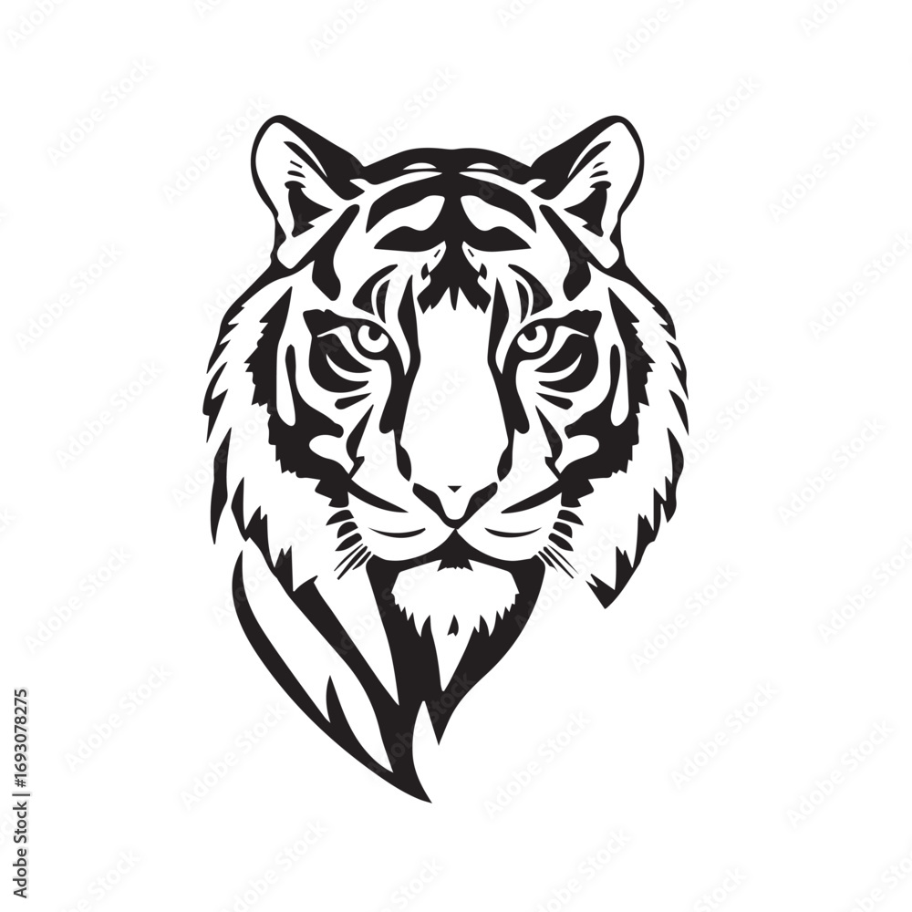 Fototapeta premium Tiger head silhouette on white background. Black tiger logo design. Tiger icon.