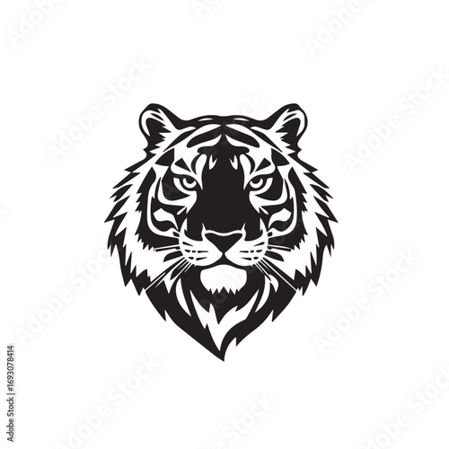 Tiger head silhouette on white background. Black tiger logo design. Tiger icon.