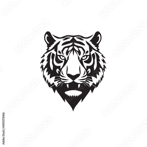 Tiger head silhouette on white background. Black tiger logo design. Tiger icon.