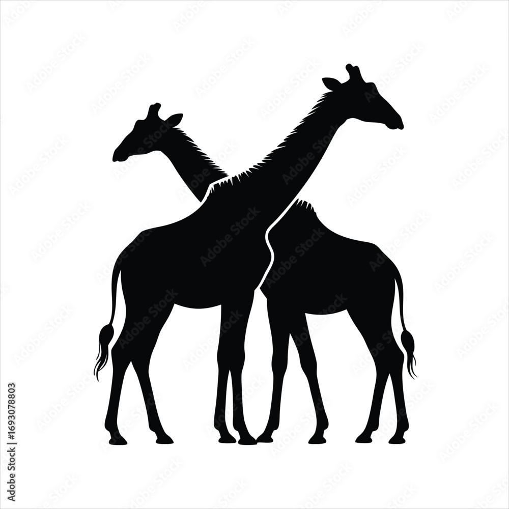 Obraz premium Elegant Silhouette Vector of Two Graceful Giraffes Intertwined in a Stylized Artistic Composition