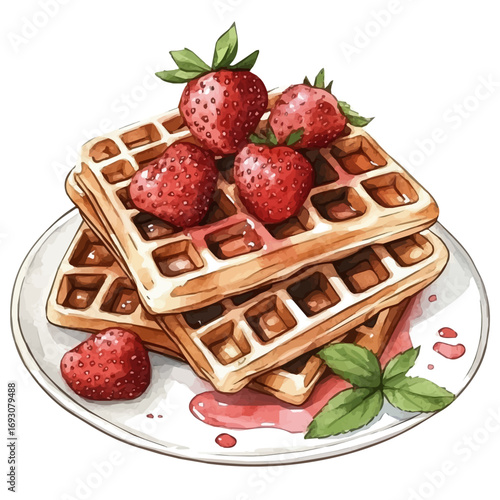 Waffles, watercolor illustration vector, isolated on a white background.