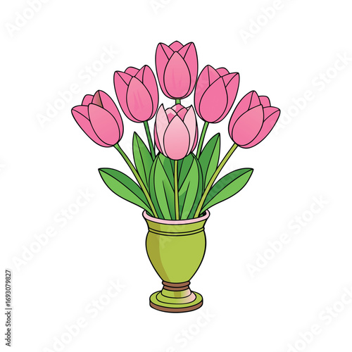 Elegant pink tulip bouquet in a sophisticated vase on a clean white background