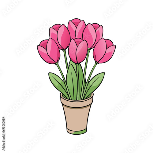 Elegant pink tulip bouquet in a classic vase on a clean white background