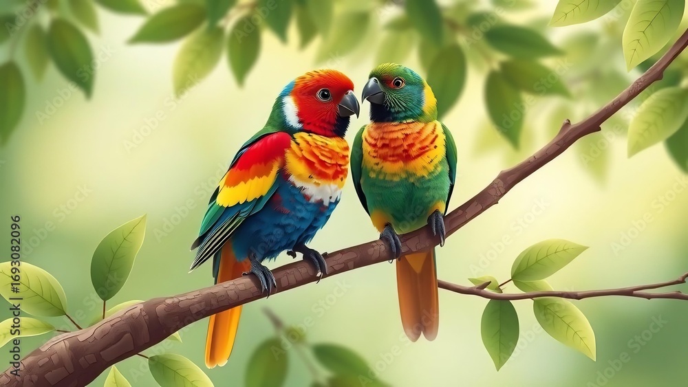 Fototapeta premium two parrots on a branch