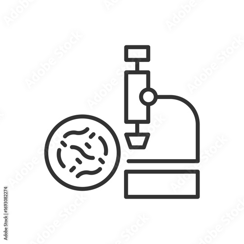 Bacteria Research Icon - Microscope With Microbe Icon