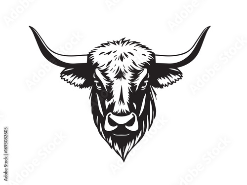 Highland Cow Silhouette on White Background. Highland Cow Icon. Illustration of a Highland Cow.