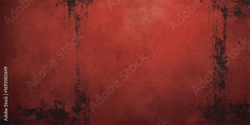 Textured vintage red grunge wall with a blank, rusty metal frame for your antique design backdrop