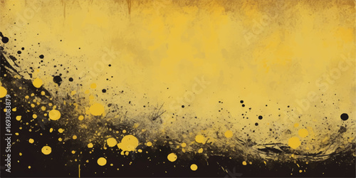 Yellow champagne bubbles and water drops on an old grunge metal surface create a beautiful rusty backdrop pattern