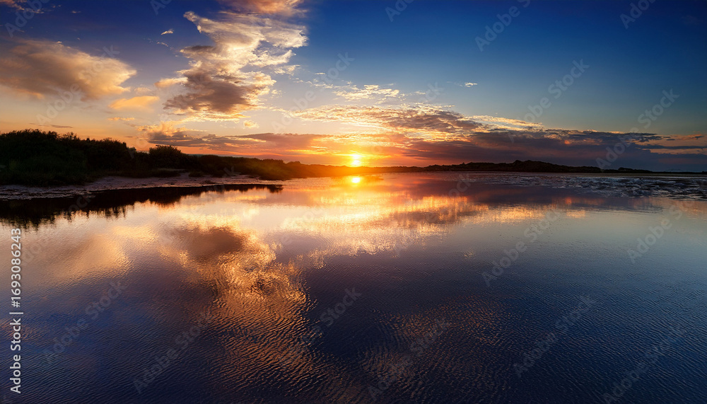 Obraz premium mirrored sunset over water