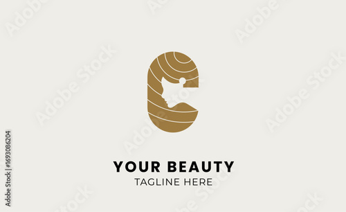 Minimal logo woman beauty with letter C. Feminine, body treatment and modern concept.